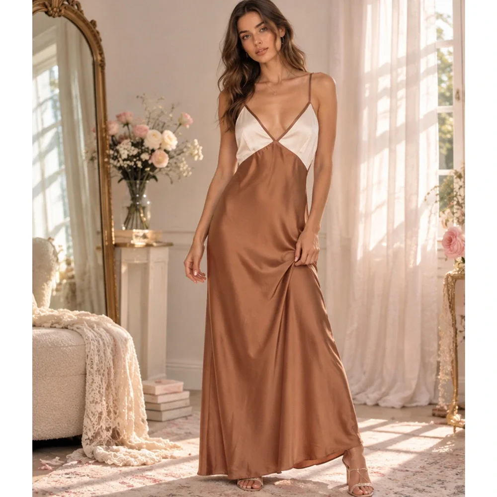 Abercrombie & Fitch Julia Two-Tone Satin Slip Maxi Dress Sz S Y2K Coquette Glam